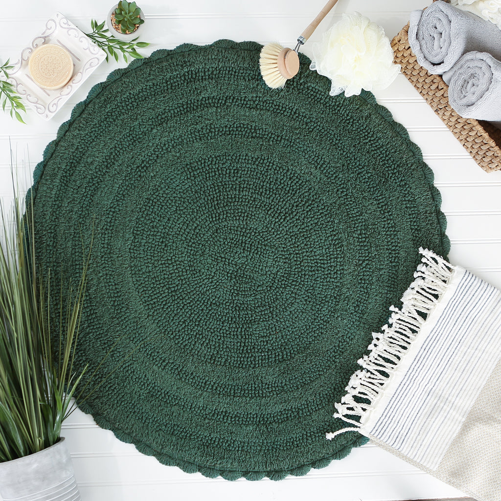 Dark Green Round Crochet Bath Mat
