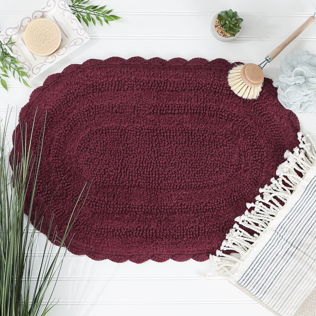 Wine Small Oval Crochet Bath Mat