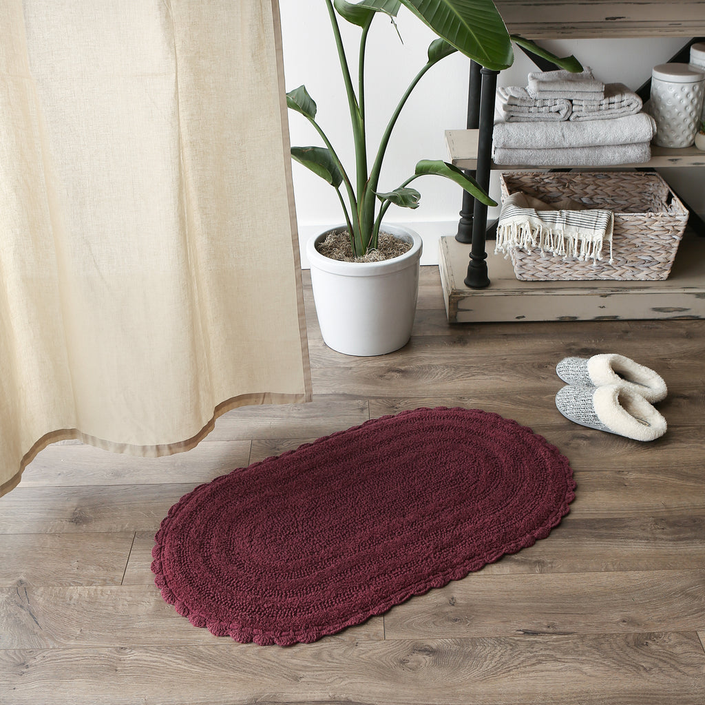 Wine Large Oval Crochet Bath Mat