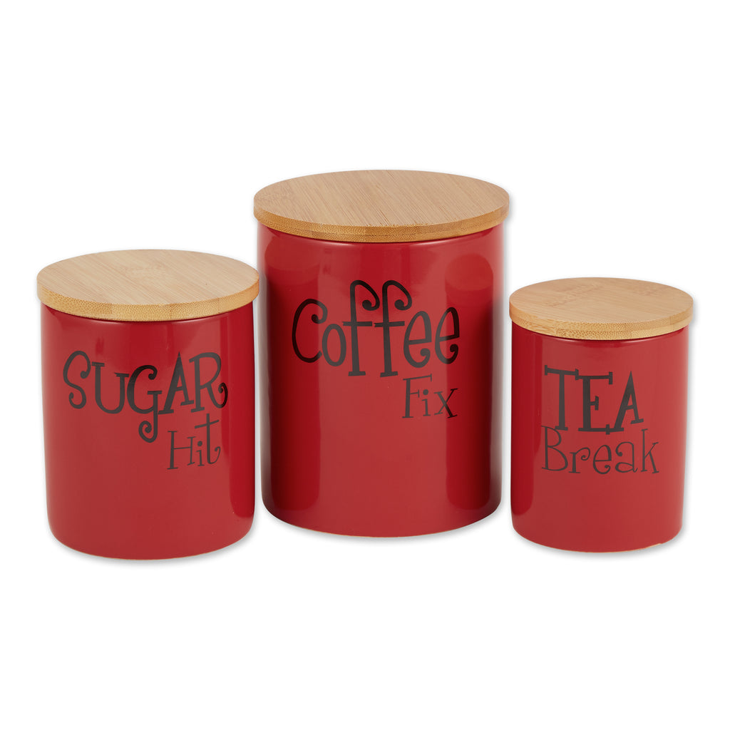 Red Coffee/Sugar/Tea Ceramic Canister set of 3