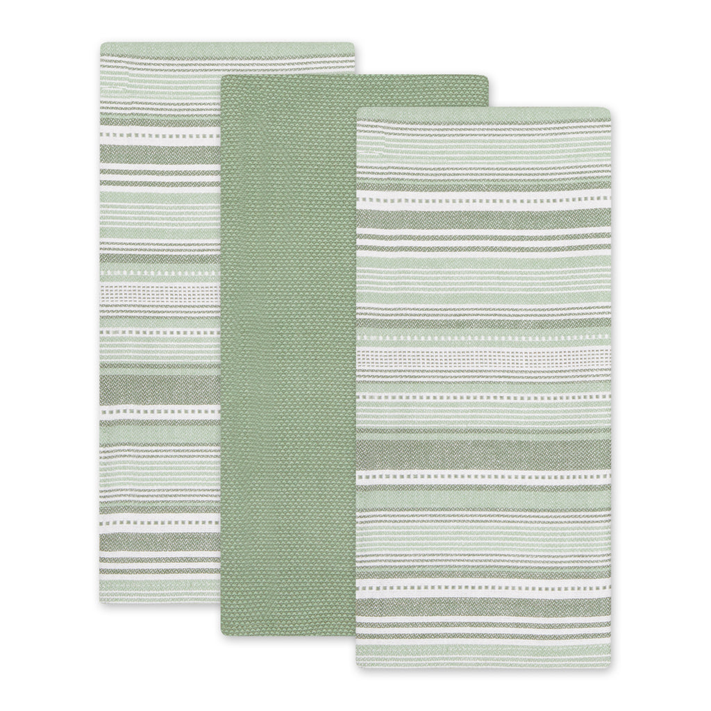 Artichoke Green Urban Stripe Dishtowel Set of 3