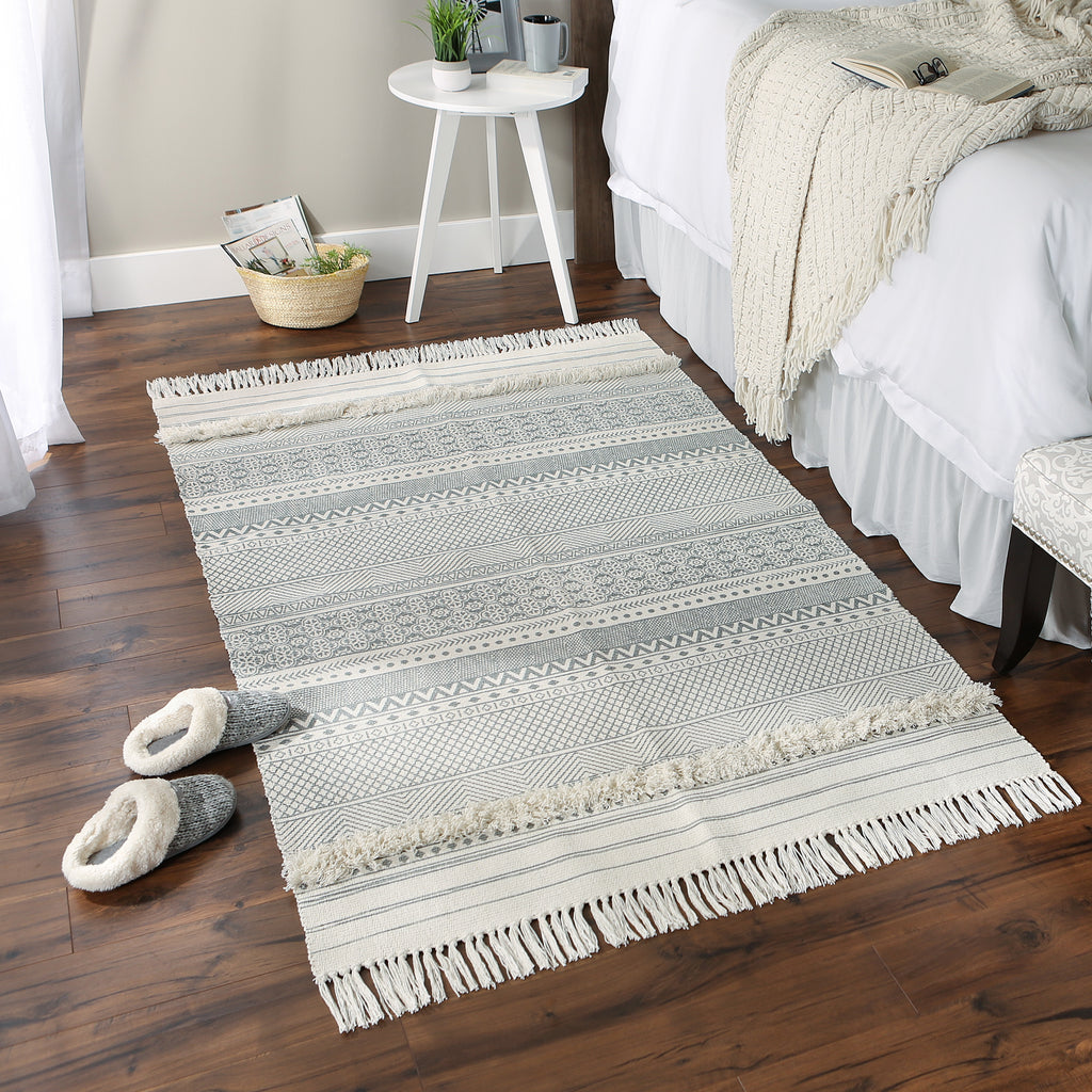 Shabby Chic Textured Fringe Gray 4x6 Ft