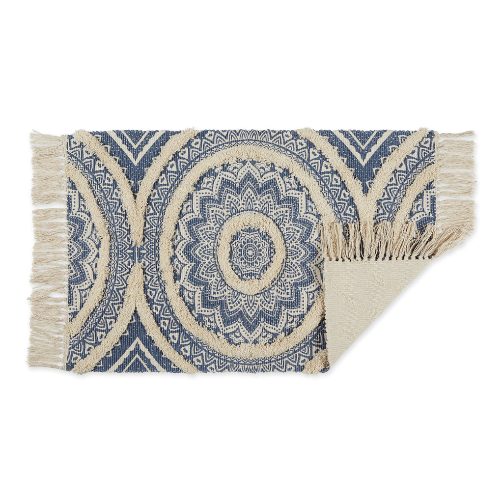 Medallion Textured Fringe French Blue 2x3 Ft