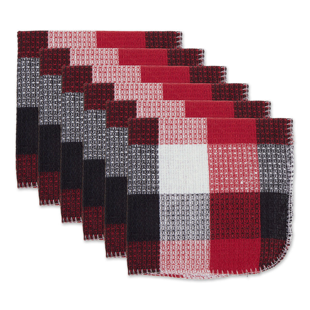 Cardinal Red Tri Color Check Scrubber Dishcloth Set of 6