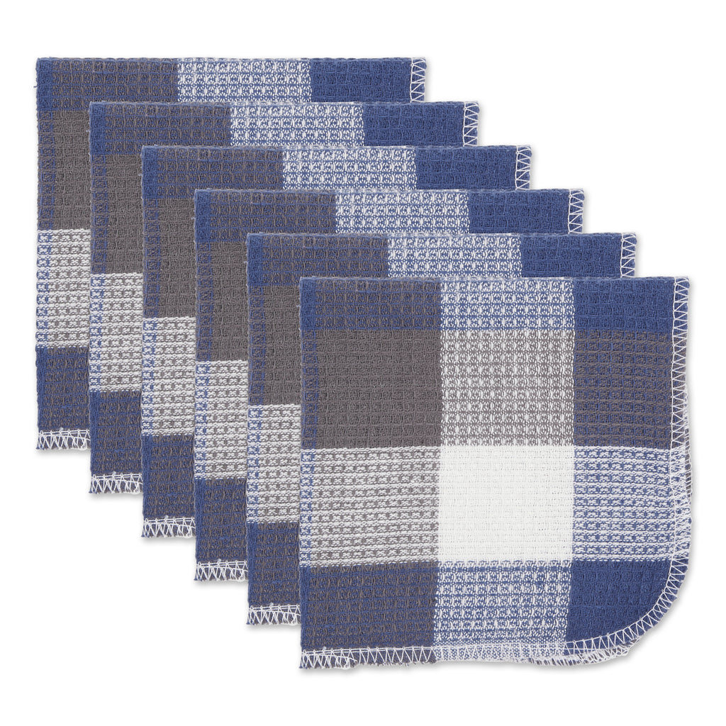 French Blue Tri Color Check Scrubber Dishcloth Set of 6