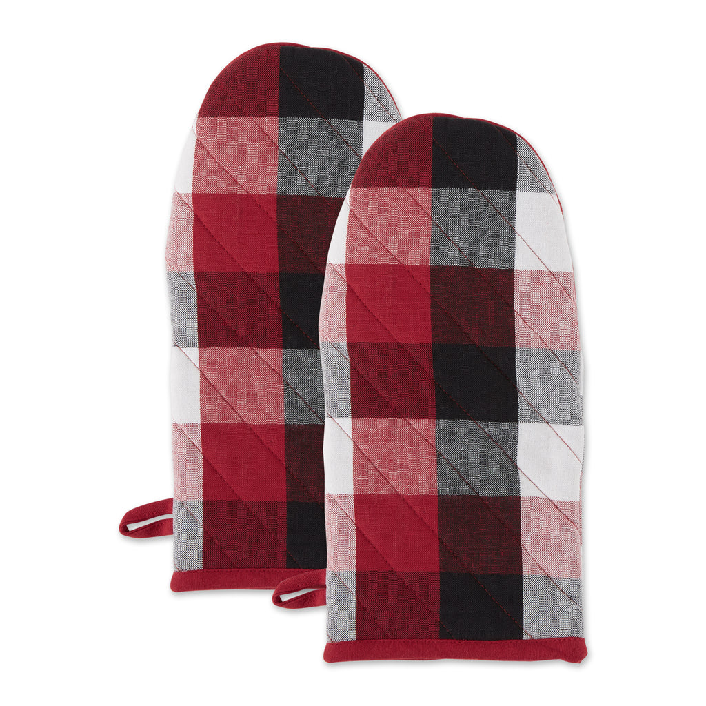 Cardinal Red Tri Color Check Oven Mitt Set of 2