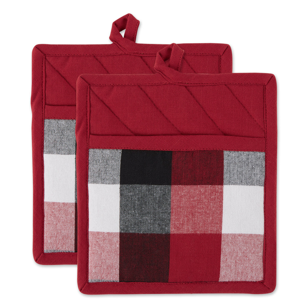 DII Red/White Potholder Set - 4 Pack - Heat Resistant 9x8-in