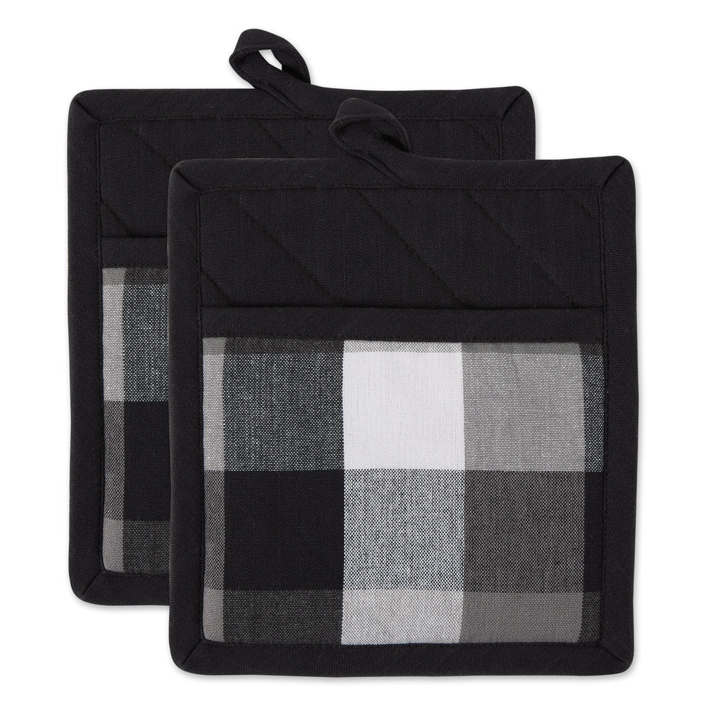 Black Tri Color Check Potholder Set of 2