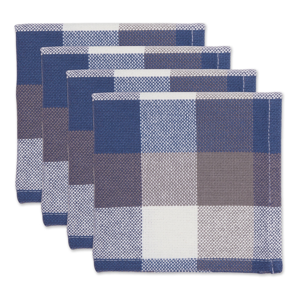 French Blue Tri Color Check Dishcloth Set of 4
