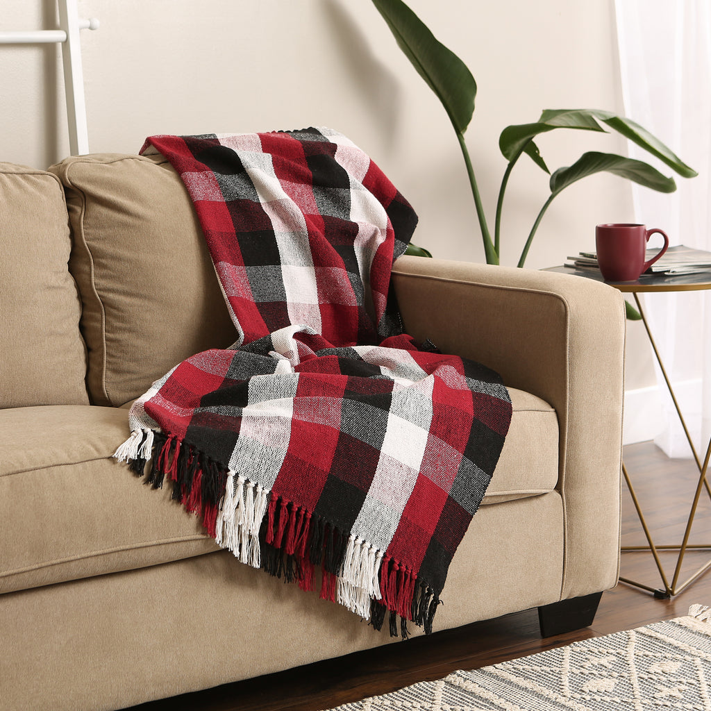Cardinal Red Tri Color Check Throw Blanket