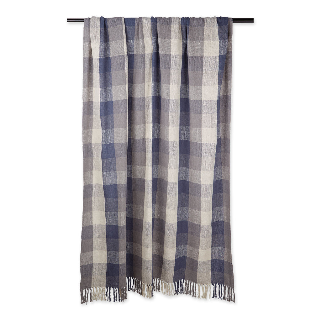 French Blue Tri Color Check Throw