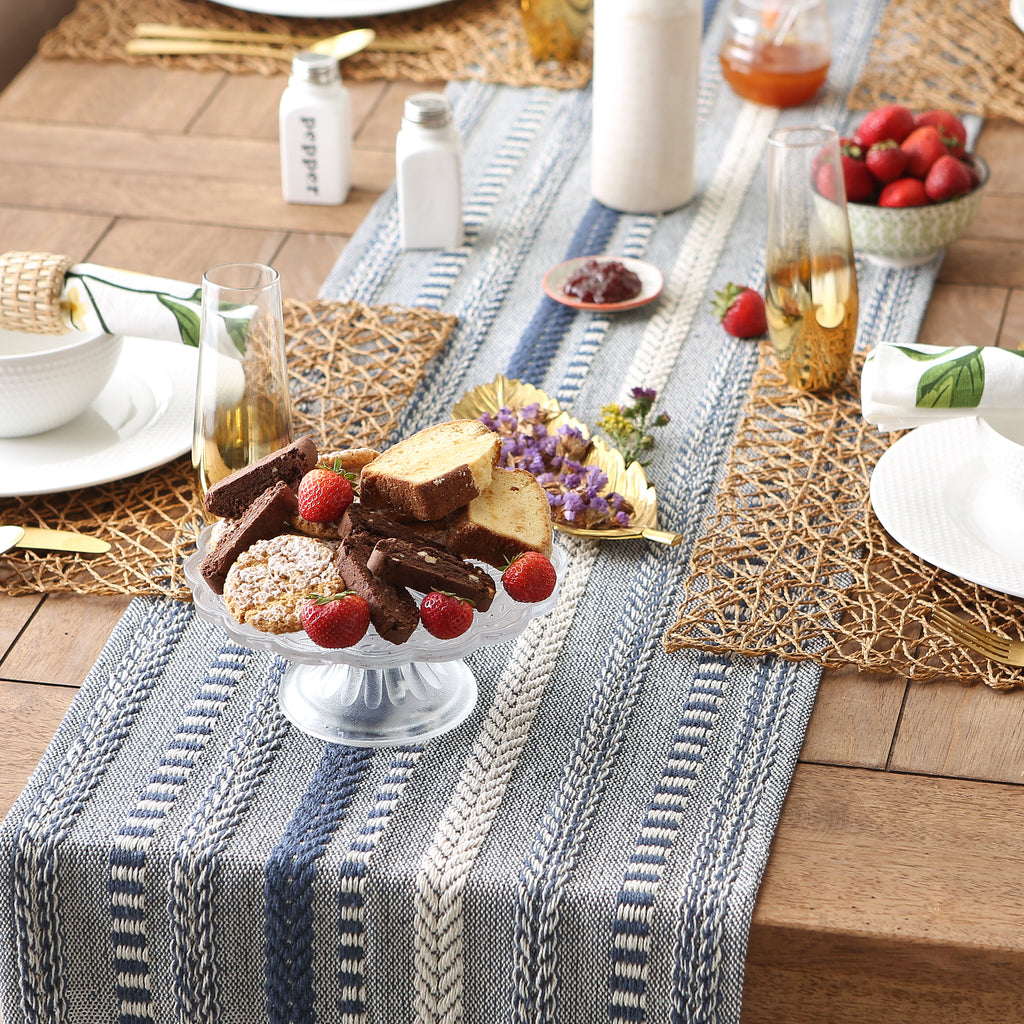 French Blue Braided Stripe Table Runner 15X72