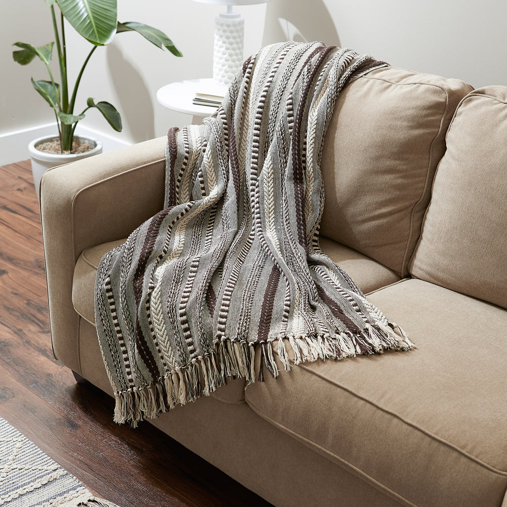 Dark Brown Braided Stripe Throw Blanket