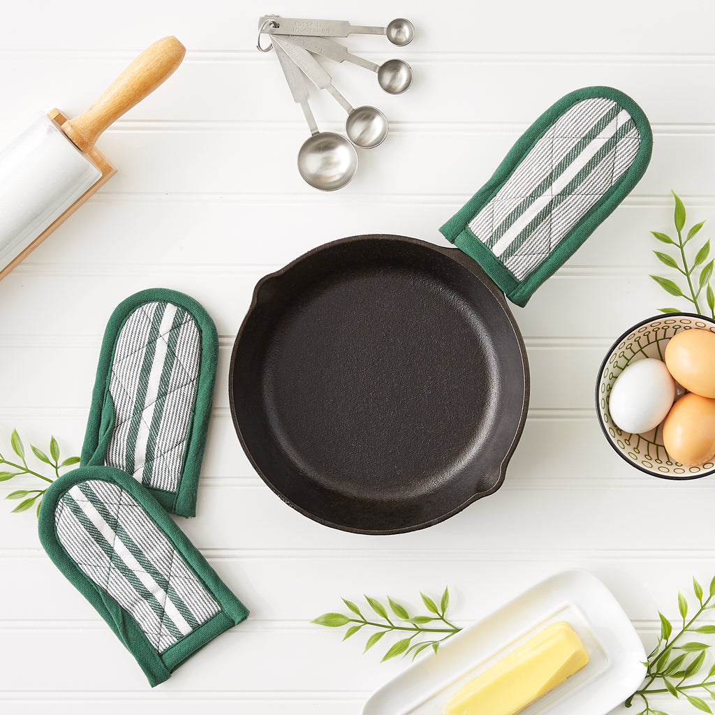 Dark Green Chef Stripe Pan Handle Set of 3