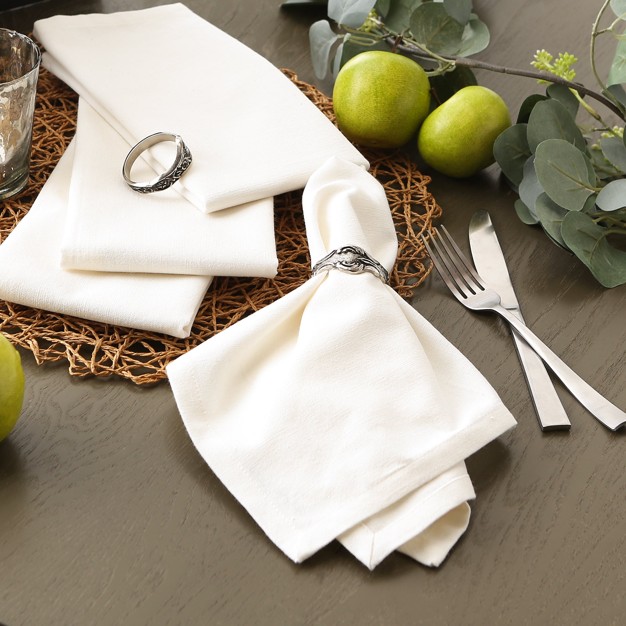 Off White Cotton Solid Table Napkin (L-16in,W-16in) (Set Of 6)