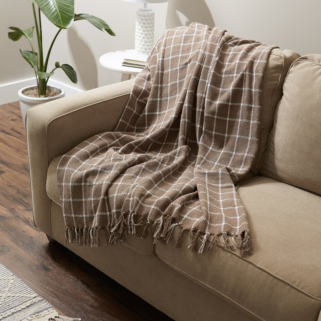 Brown Checked Plaid Throw Blanket