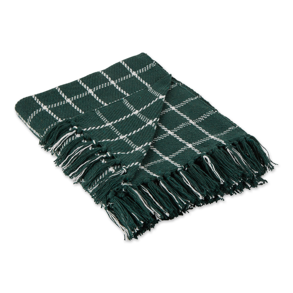 Dark Green Checked Plaid Throw Blankets