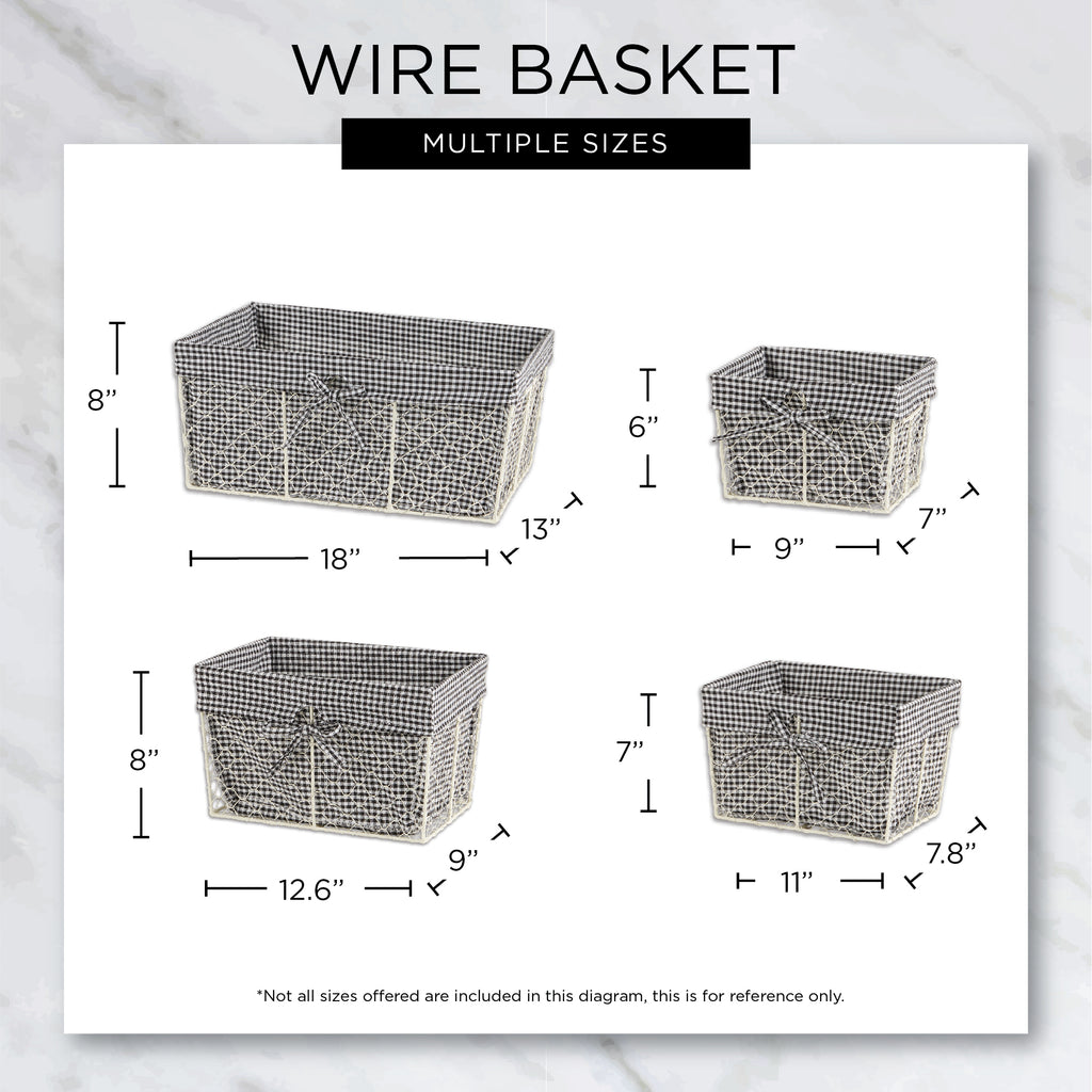 Rustic Bronze Chicken Wire Stone & White Gingham Check Liner Basket Set of 5