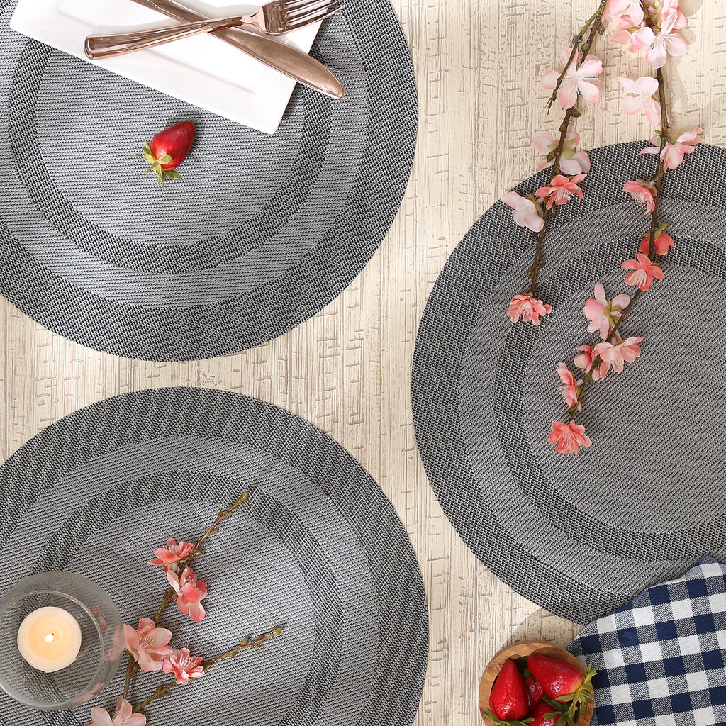 Gray Round Pvc Doubleframe Placemat Set of 6