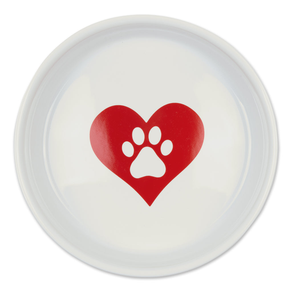 Pet Bowl Heart Paw Large 7.5Dx2.4H Set of 2