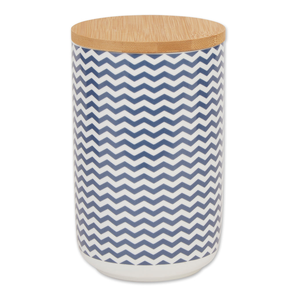 French Blue Chevron Ceramic Treat Canister