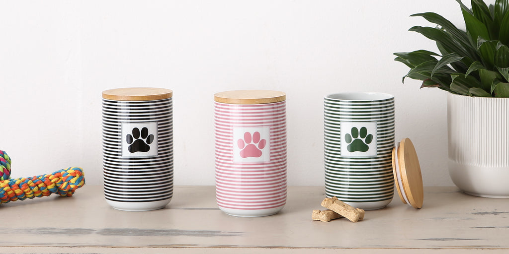 Rose Stripe With Paw Patch Ceramic Treat Canister