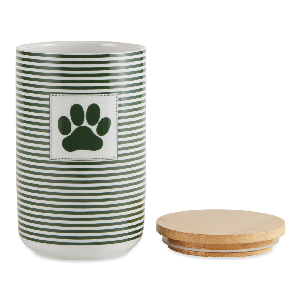 Hunter Green Stripe With Paw Patch Ceramic Treat Canister