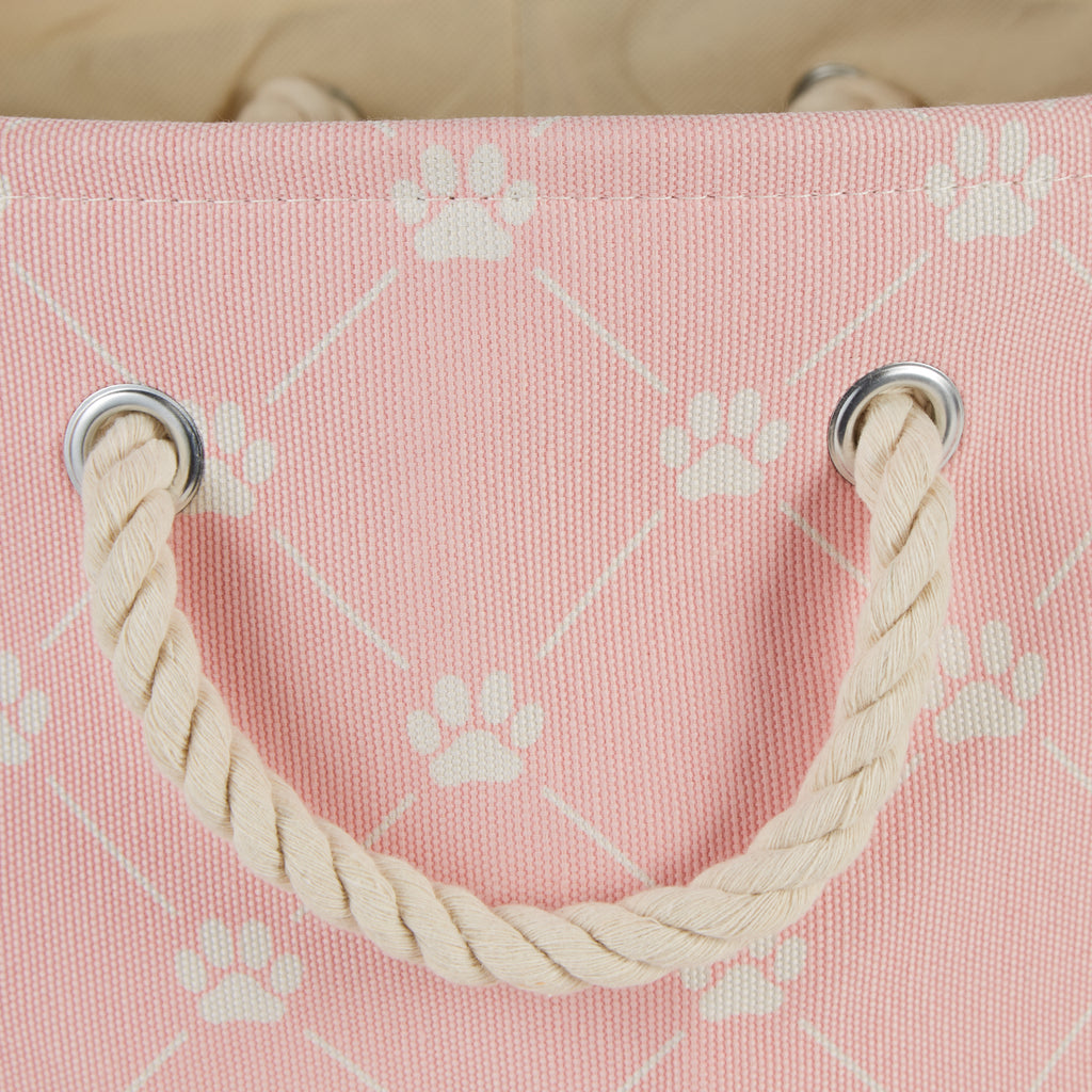 Polyester Pet Bin Trellis Paw Pink Rectangle Medium 16X10X12