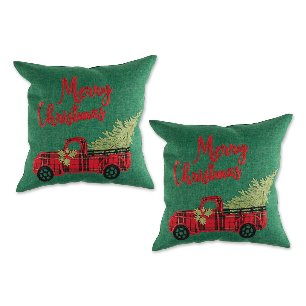 Merry Christmas Truck Embroidered Pillow Cover 18X18 set of 2