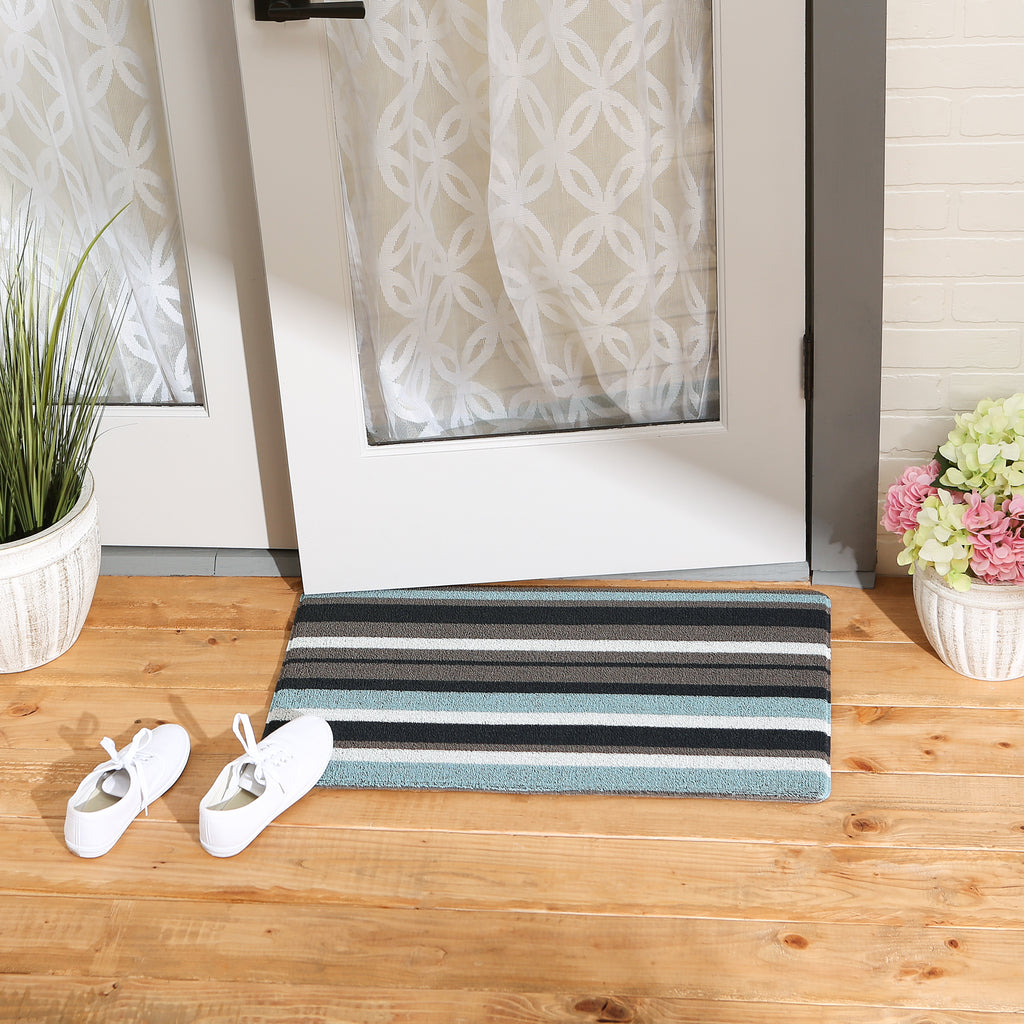 Blue And Gray Stripe Tufted Loop Mat 17.75 x 29.5