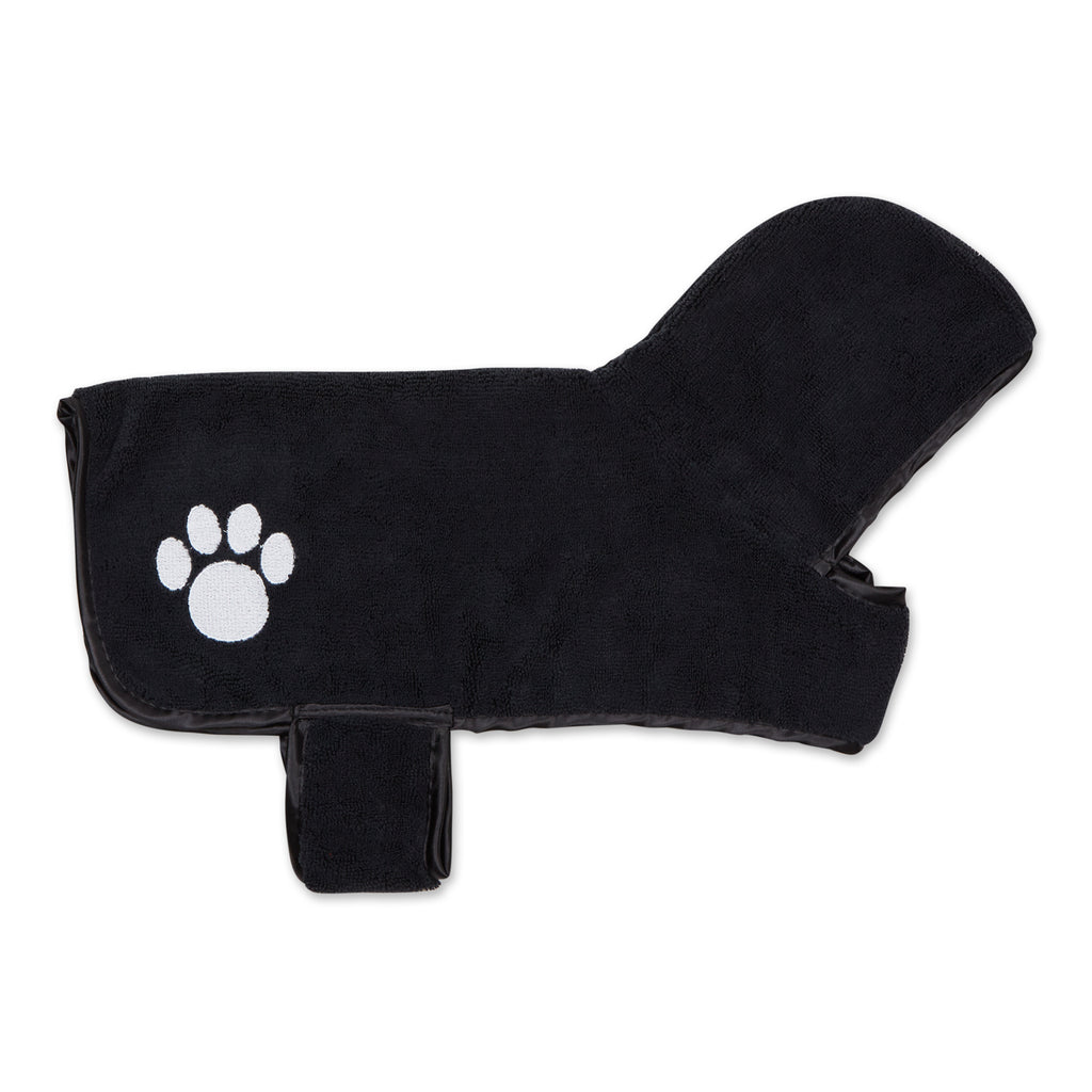 Black Embroidered Paw Small Pet Robe