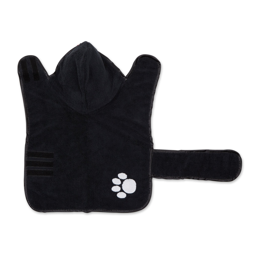 Black Embroidered Paw Small Pet Robe