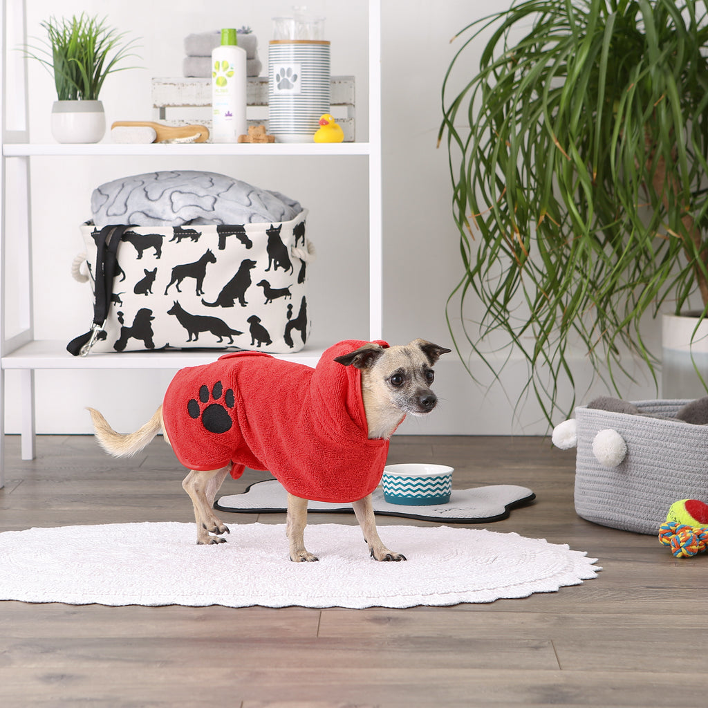 Red Embroidered Paw X-Small Pet Robe