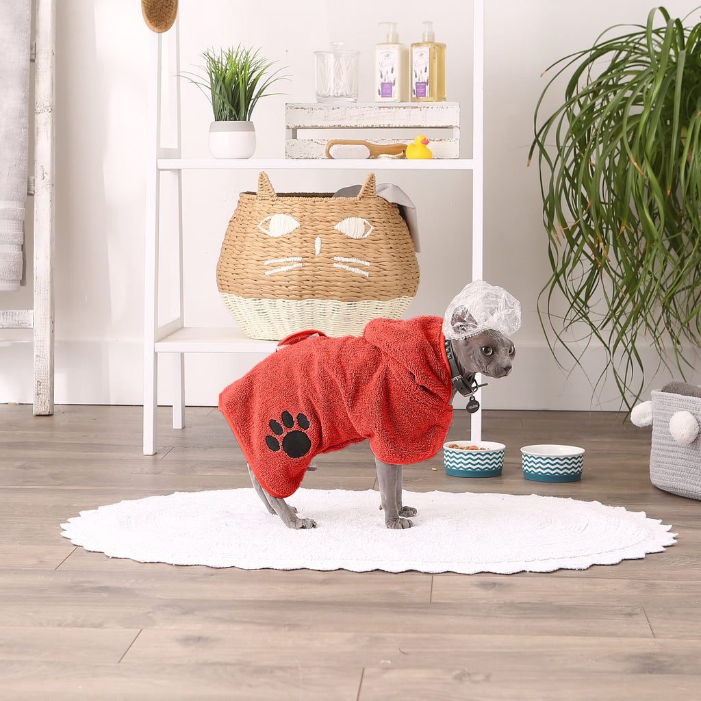 Red Embroidered Paw Small Pet Robe