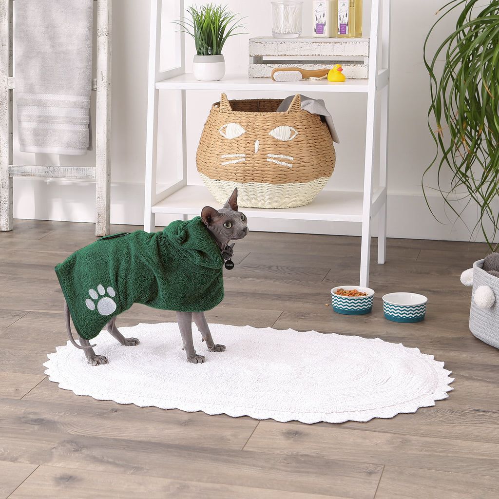 Hunter Green Embroidered Paw Small Pet Robe