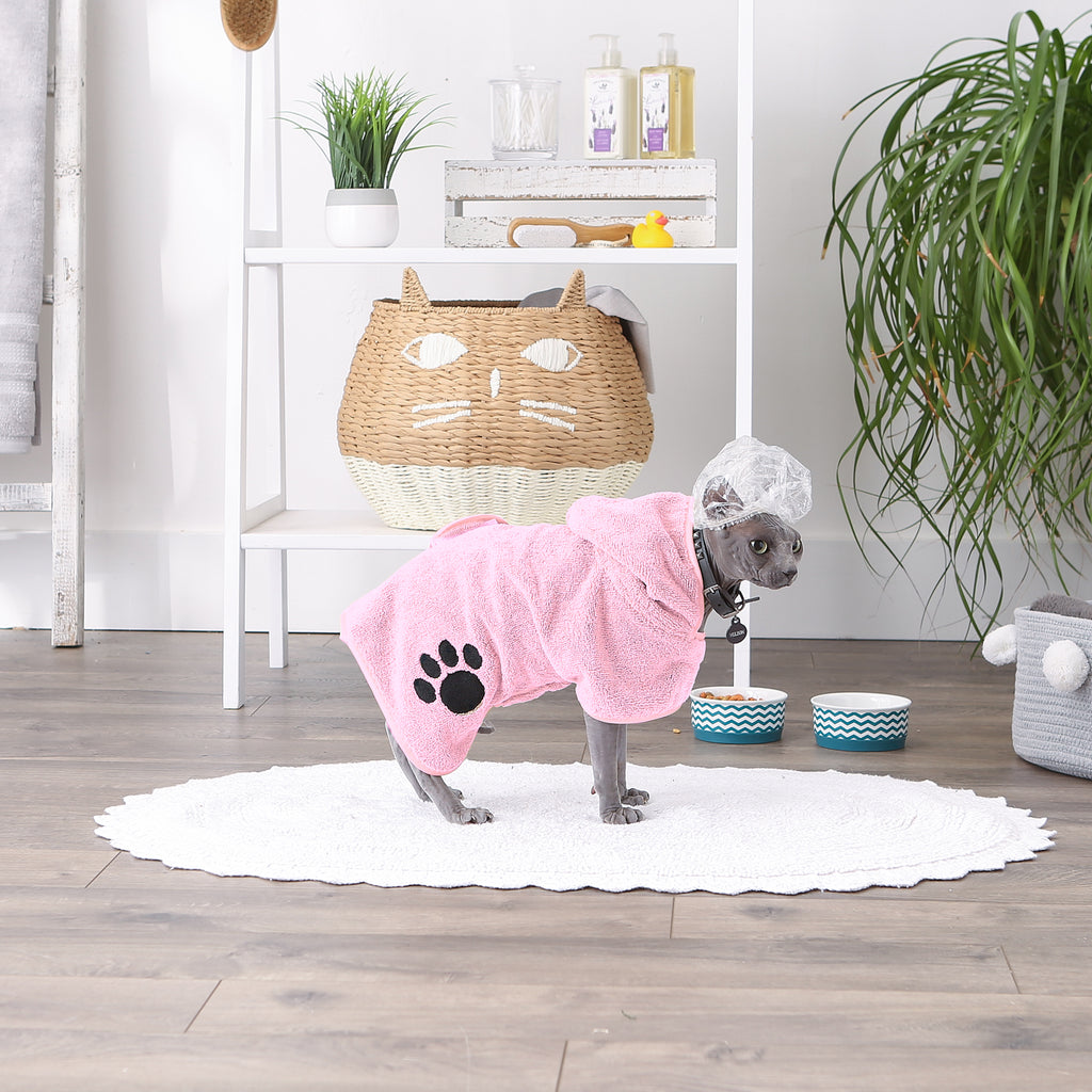 Pink Embroidered Paw Small Pet Robe