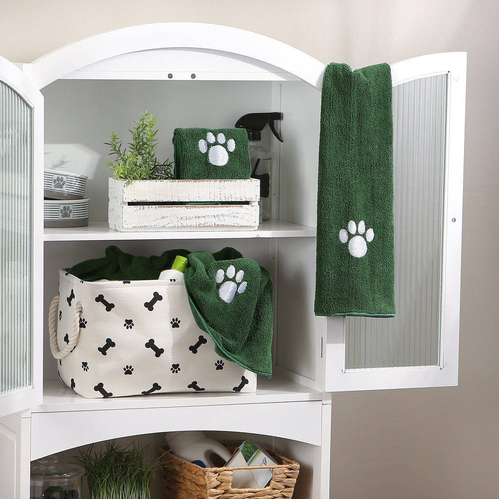 Hunter Green Embroidered Paw Small Pet Towel Set of 3