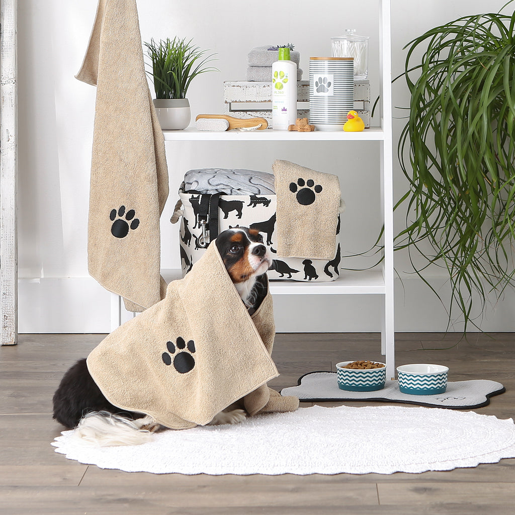Taupe Embroidered Paw Small Pet Towel Set of 3