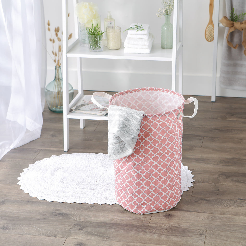 PE Coated Cotton/Poly Laundry Hamper Lattice Rose Round 13.5X13.5X20