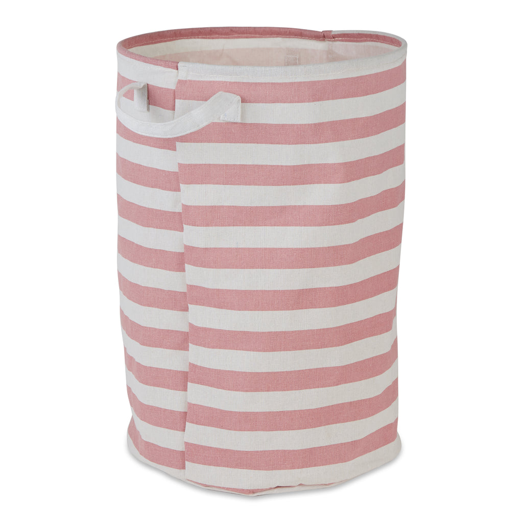 PE Coated Cotton/Poly Laundry Hamper Stripe Rose Round 13.75X13.75X20