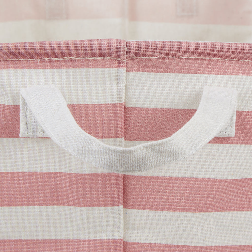 PE Coated Cotton/Poly Laundry Hamper Stripe Rose Round 13.75X13.75X20