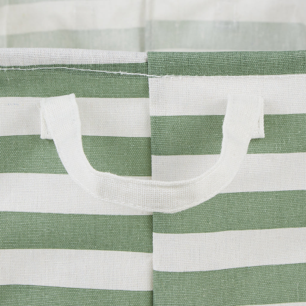 PE Coated Cotton/Poly Laundry Hamper Stripe Artichoke Green Round 13.75X13.75X20