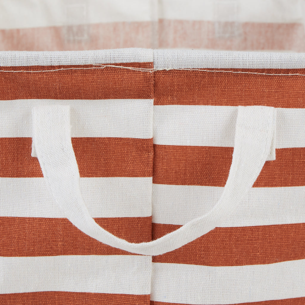 PE Coated Cotton/Poly Laundry Hamper Stripe Cinnamon Round 13.75X13.75X20