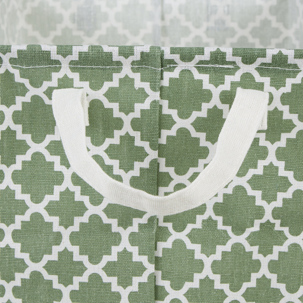 Pe Coated Cotton/Poly Laundry Bin Lattice Artichoke Green Rectangle Large 10.5X17.5X10 Set of 2