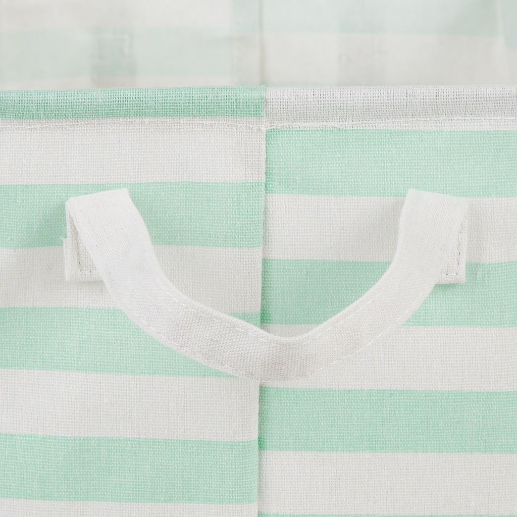 PE Coated Cotton/Poly Laundry Bin Stripe Aqua Rectangle Large 10.5X17.5X10 Set Of 2