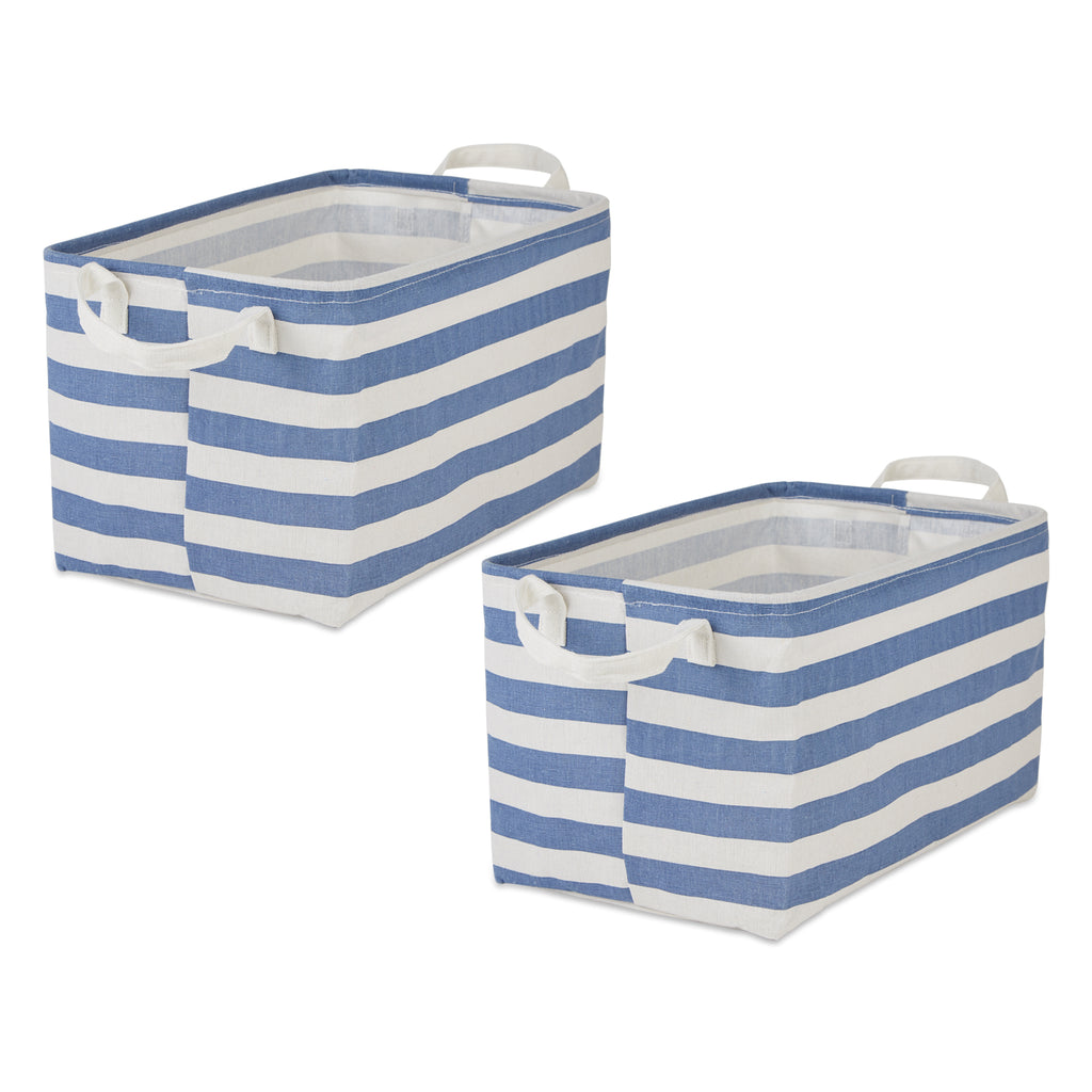 PE Coated Cotton/Poly Laundry Bin Stripe French Blue Rectangle Large 10.5X17.5X10 Set Of 2