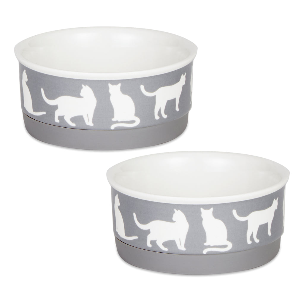 Pet Bowl Cats Meow Gray Small 4.25Dx2H Set of 2