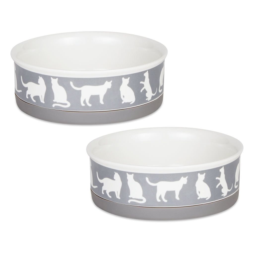 Pet Bowl Cats Meow Gray Medium 6Dx2H Set of 2