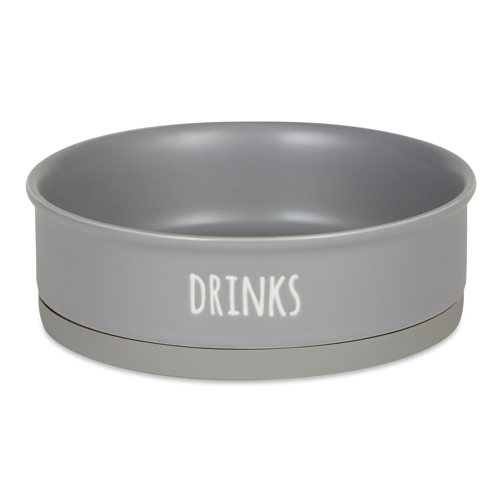 Pet Bowl Dinner And Drinks Gray Large 7.5Dx2.4H Set of 2