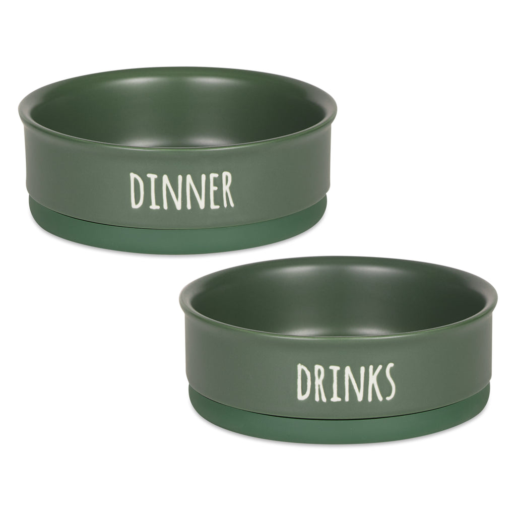 Pet Bowl Dinner And Drinks Hunter Green Medium 6Dx2H Set of 2